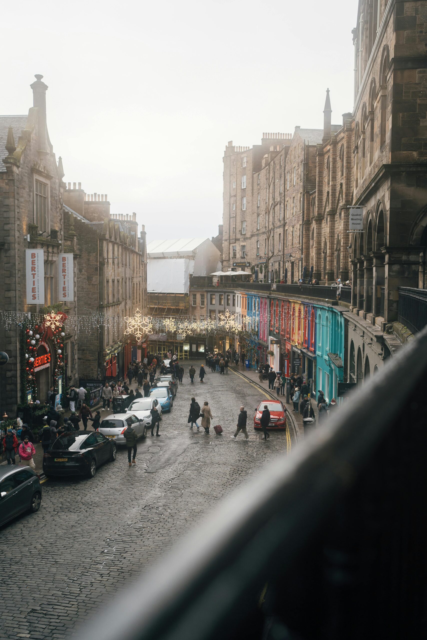 colorful buildings on busy street