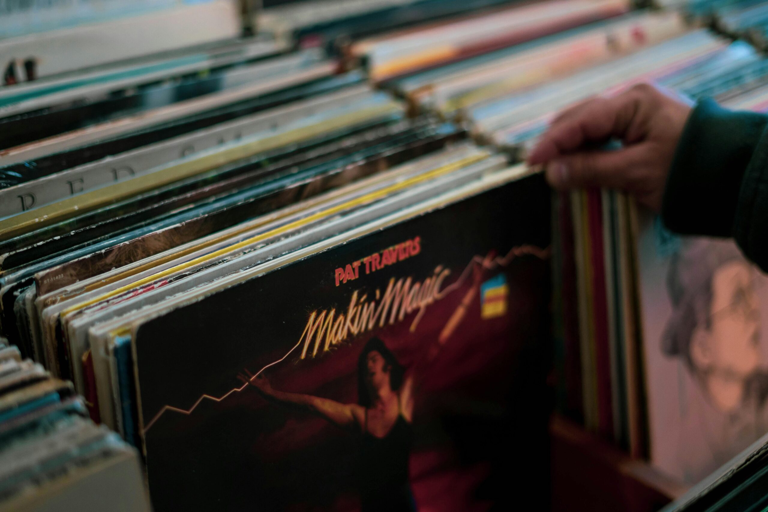 close up of vinyl records